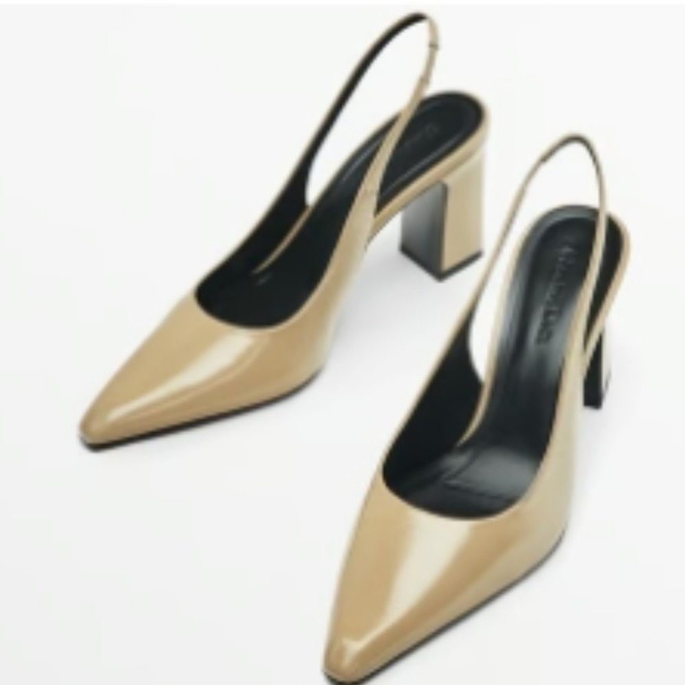 Massimo Dutti Leather Round Toe Slingback Shoes